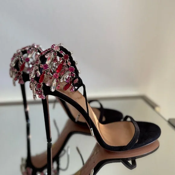 New AQUAZZURA Moonwalk 105 crystal-embellished suede sandals 39.5 $1,895 - Picture 7 of 11